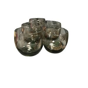 Vintage Roman Coin Roly Poly Cocktail Glasses. Set Of 5, Smokey Grey
